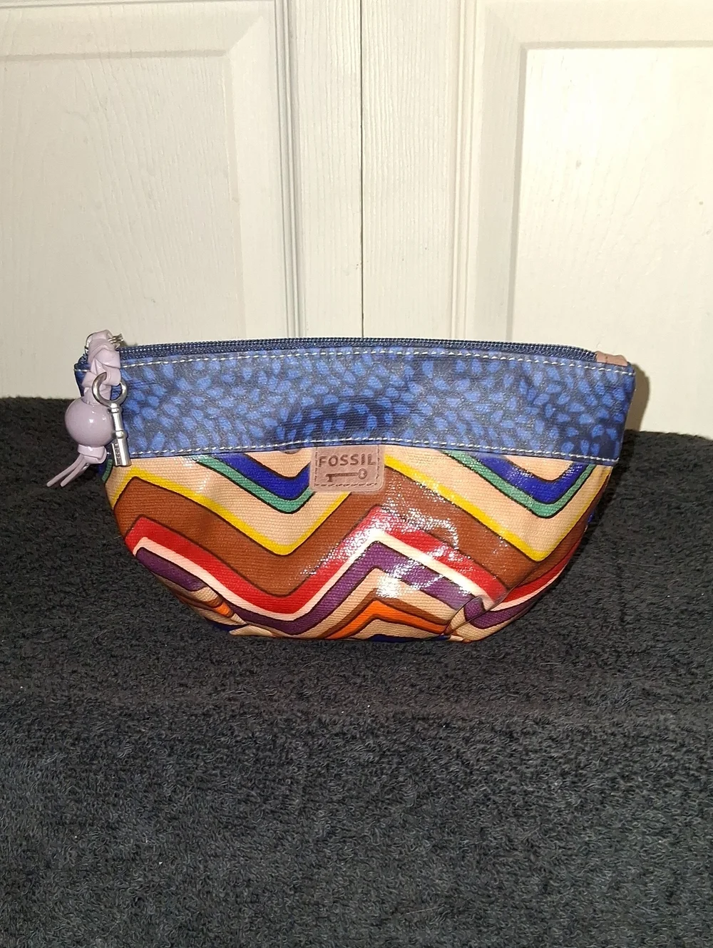 Fossil Chevron Multicolor Cosmetic Bag Pouch - Blue Trim